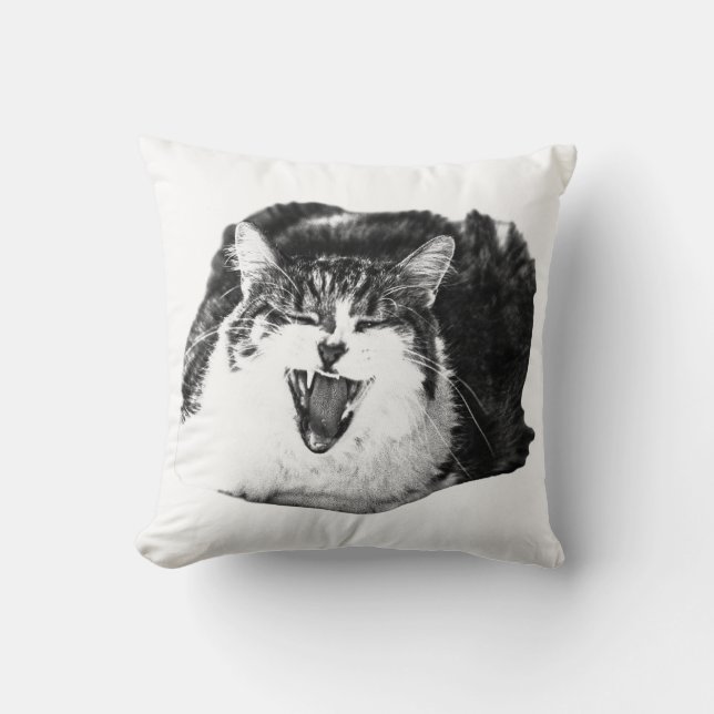 Sleepy Smile, Plush Cat Throw Pillow (Front)