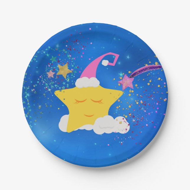 Sleepy Star Blue Starry Sky Paper Plate (Front)