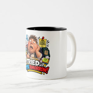 Sleepy Student Sleeping on Books Cartoon Gift Wrap Two-Tone Coffee Mug