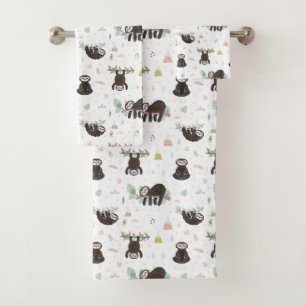 Sleepy Sweet Sloth Pattern Bath Towel Set