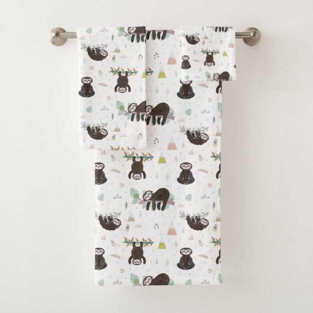 Sleepy Sweet Sloth Pattern Bath Towel Set (Insitu)