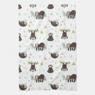 Sleepy Sweet Sloth Pattern Kitchen Towel