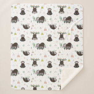Sleepy Sweet Sloth Pattern Sherpa Blanket