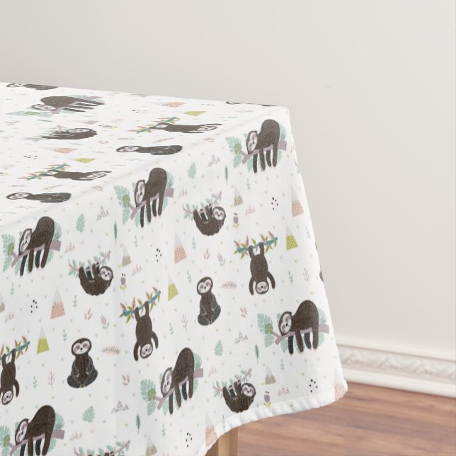 Sleepy Sweet Sloth Pattern Tablecloth (In Situ)