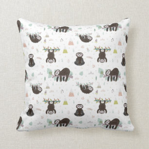 Sleepy Sweet Sloth Pattern Throw Pillow