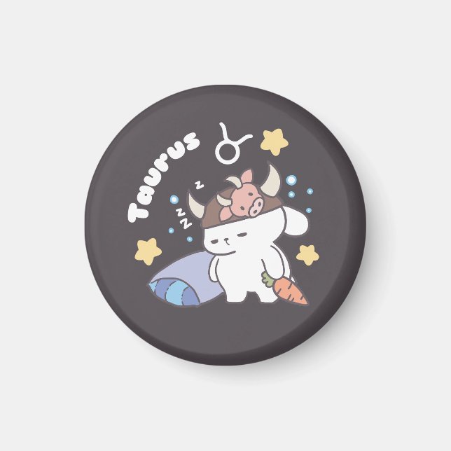 Sleepy Taurus Bunny Pattern - Zodiac  Magnet (Front)