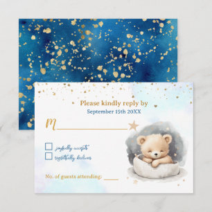 Sleepy Teddy Bear Boy Baby Shower Response Card