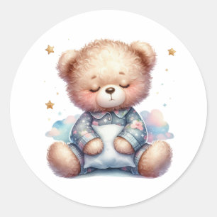 sleepy teddy bear classic round sticker
