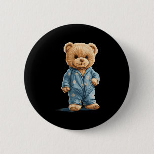 Sleepy Teddy Bear In Comfy Pajamas For Boys And Gi 2 Inch Round Button
