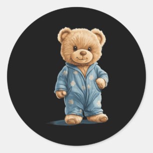 Sleepy Teddy Bear In Comfy Pajamas For Boys And Gi Classic Round Sticker