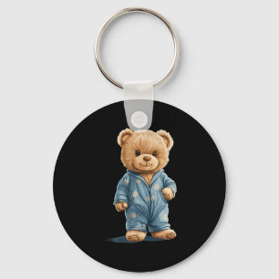 Sleepy Teddy Bear In Comfy Pajamas For Boys And Gi Keychain