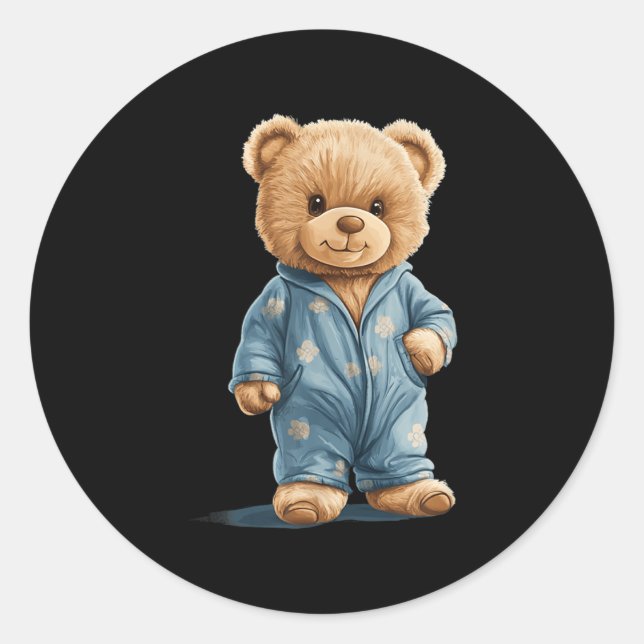 Sleepy Teddy Bear In Comfy Pyjamas For Boys And Gi Classic Round Sticker (Front)