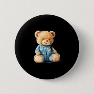 Sleepy Teddy Bear In Cute Pajama Outfit 2 Inch Round Button