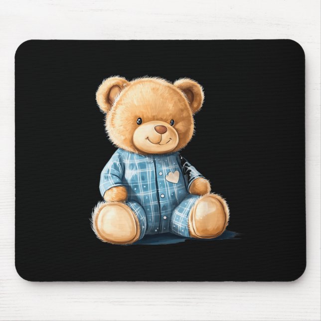 Sleepy Teddy Bear In Cute Pajama Outfit  Mouse Pad (Front)