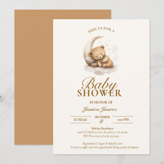 Sleepy Teddy Bear Neutral Baby Shower Invitation