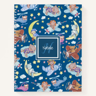 Sleepy Teddy Bears Dreaming of Flying Airplanes Notebook