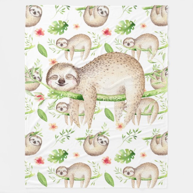 Sleepy Time Sloth Fleece Blanket (Front)