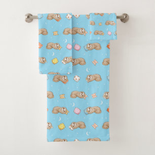 Sleepy Time Sloth Pattern Bath Towel Set
