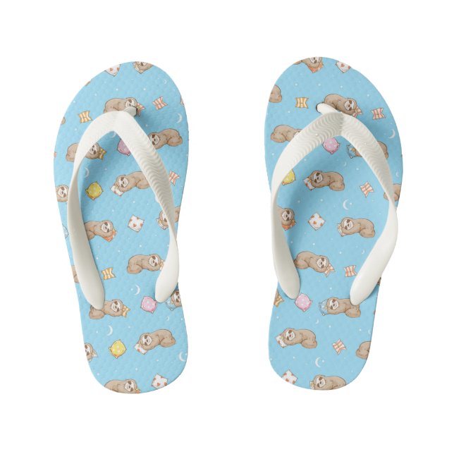 Sleepy Time Sloth Pattern Kid's Flip Flops (Footbed)