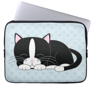 Sleepy Tuxedo Cat {blue} Laptop Sleeve