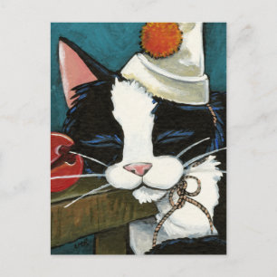 Sleepy Tuxedo Cat Clown Postcard