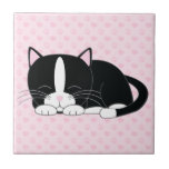 Sleepy Tuxedo Cat Tile<br><div class="desc">Black and white kitty cat taking a nap.</div>