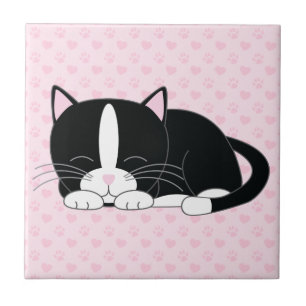 Sleepy Tuxedo Cat Tile