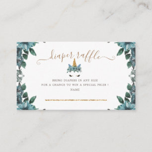 sleepy unicorn blue floral diaper raffle ticket enclosure card