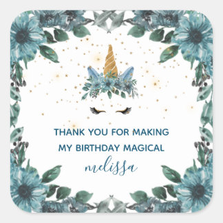 sleepy unicorn blue floral thank you Sticker