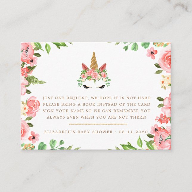 sleepy unicorn blush floral baby shower enclosure card (Front)