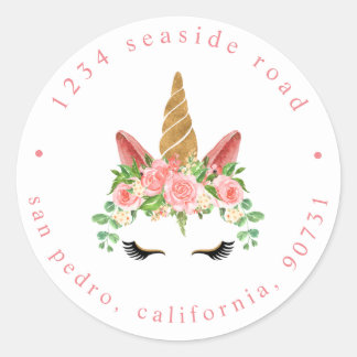 sleepy unicorn blush floral Return Address Classic Round Sticker