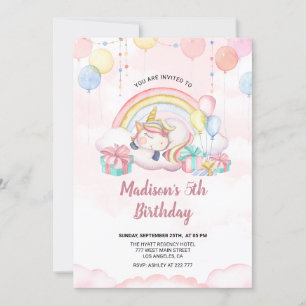 Sleepy Unicorn Invitation Anniversaire
