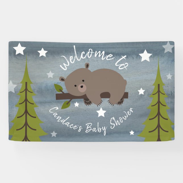 Sleepy Watercolor Bear Baby Shower Banner (Horizontal)