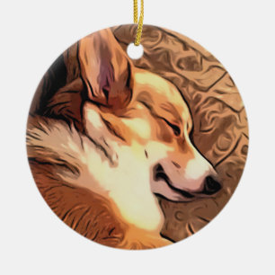Sleepy Welsh Corgi Ceramic Ornament