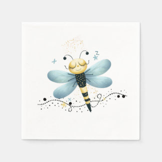 Sleepy Whimsical Dragonfly  Napkin