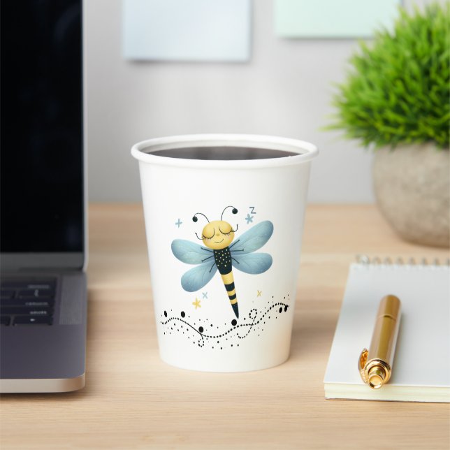 Sleepy Whimsical Dragonfly Paper Cup (Insitu)