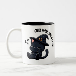 Sleepy Witch Cat Zzz Halloween  Two-Tone Coffee Mug