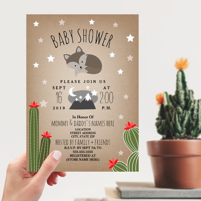 Sleepy Wolf Pup Desert  Mountains Baby Shower Invitation (Creator Uploaded)