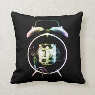 Sleepy X-Ray Skeleton on Alarm Clock - Rainbow Throw Pillow