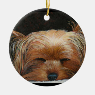 Sleepy Yorkie Christmas Tree Ornament