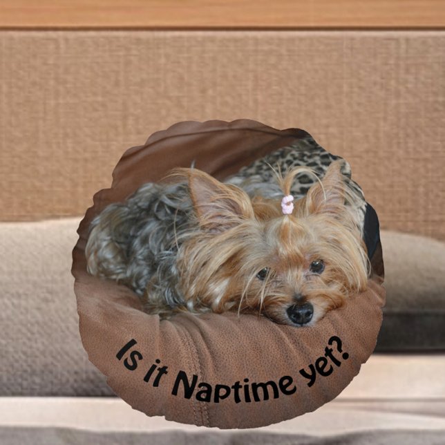 Sleepy Yorkshire Terrier Is It Naptime Yet Round Pillow (Creator Uploaded)