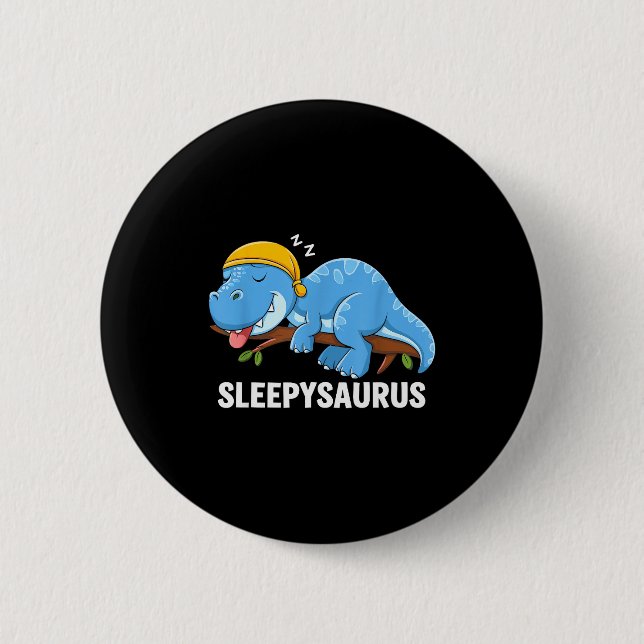 Sleepysaurus Dinosaur Pajama Sleeng  2 Inch Round Button (Front)