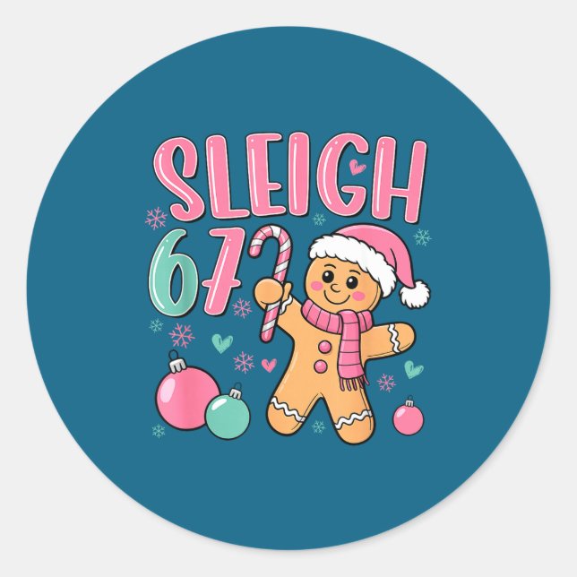 Sleigh 67 Gingerbread Christmas Six Seven Meme Vir Classic Round Sticker (Front)