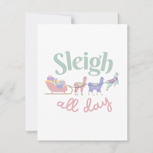 Sleigh All Day | Cute Pastel-Coloured Llamas Holiday Card (Front)
