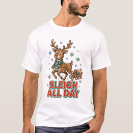 Sleigh All Day Vintage Reindeer Christmas Retro T-Shirt