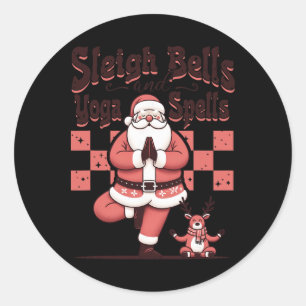 Sleigh Bells And Yoga Spells Christmas Santa Yogi Classic Round Sticker