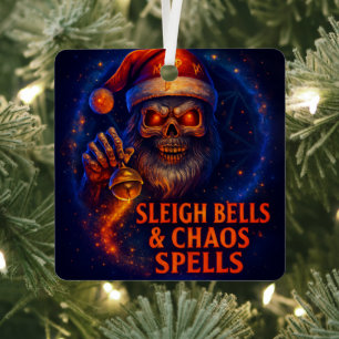 Sleigh Bells & Chaos Spells Christmas Metal Ornament
