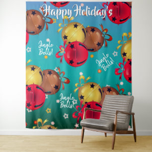Sleigh Bells Christmas Holiday Season Backdrop Tapestry