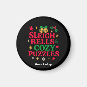 Sleigh Bells & Cozy Puzzles Festive Holiday Gift Magnet