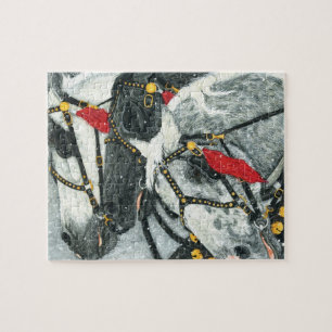 Sleigh Bells RIng - Percheron Horse Team In WInter Jigsaw Puzzle